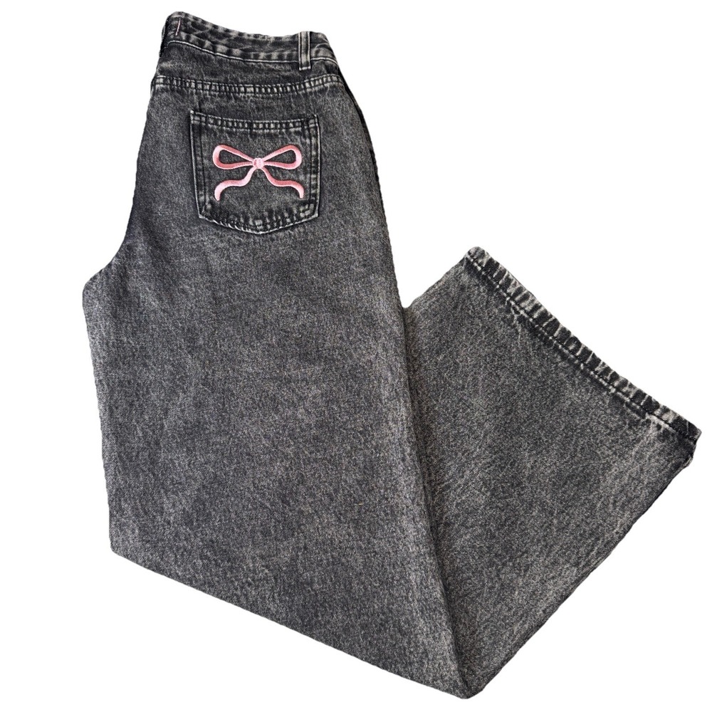 New‎ Disclosure Gray Denim Size 13/31 Baggy Jeans Pocket Pink Bows Junior Preppy